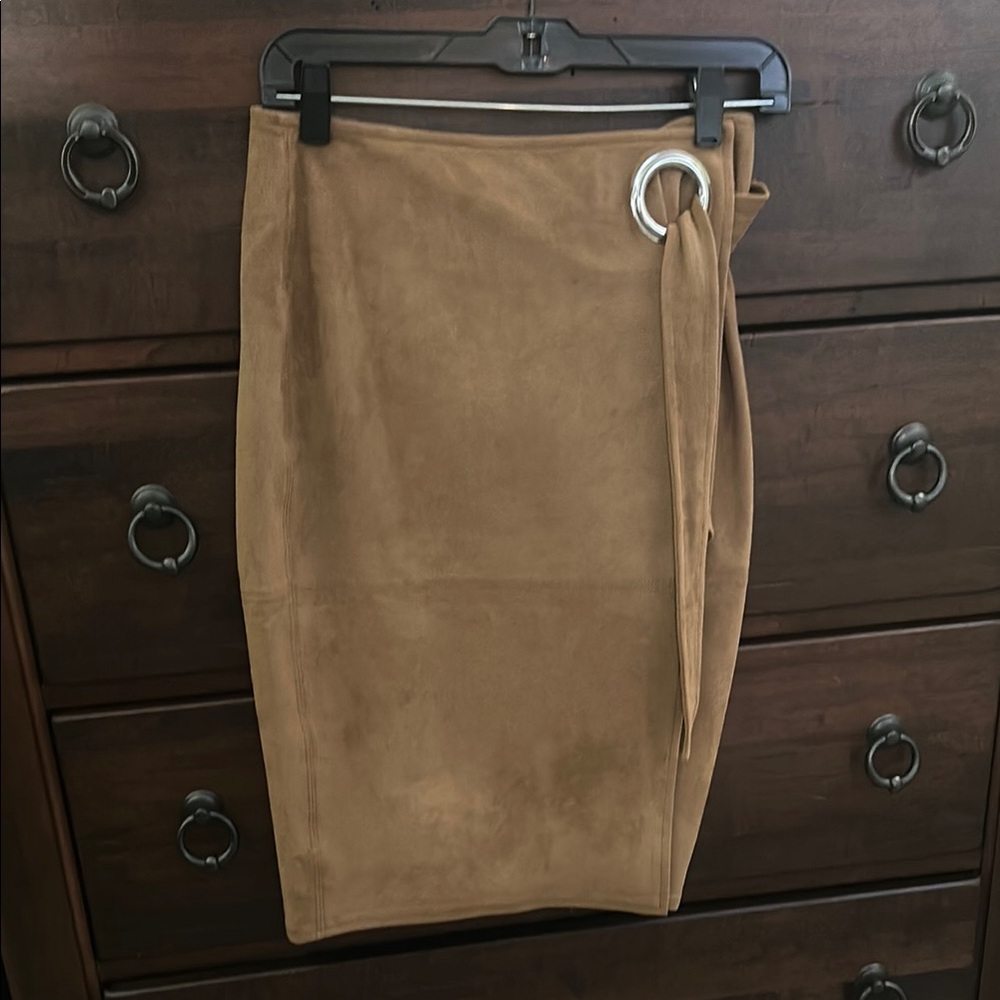 Elegant Suede Tan Wrap Skirt